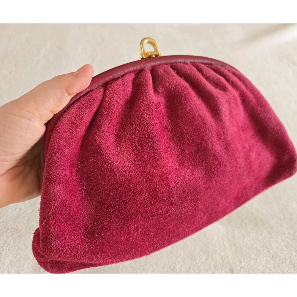 Burgundy Suede Clutch Wristlet with Gold Tone Frame